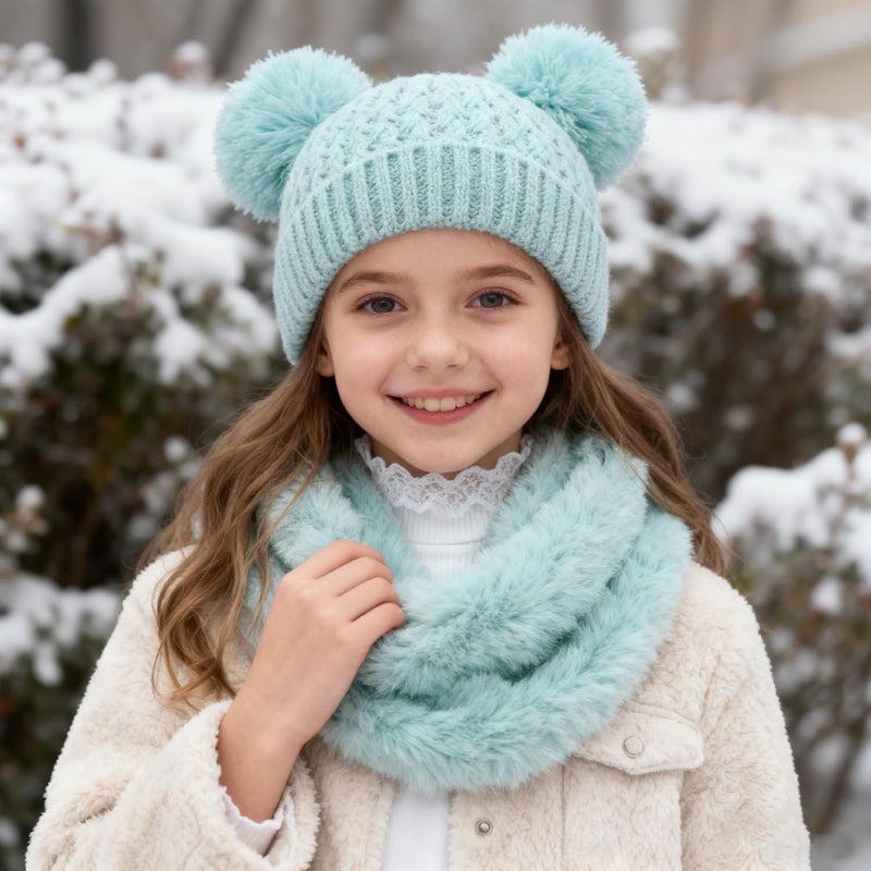 KDVOG Store Kids Winter Hat Warm Knitted Beanies with Double Pom Pom Thick Ski Cap for Boys Girls 7-12 Years - Image 3